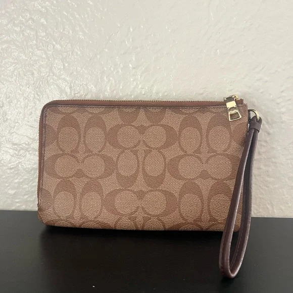 Coach Signature Canvas Double Zip Wallet Wristlet - Picture 6 of 11